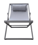 Wave Outdoor Patio Aluminum Deck Chair in Grey Powder Coated Finish with Grey Sling Textilene