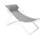 Wave Outdoor Patio Aluminum Deck Chair in White Powder Coated Finish with Grey Sling Textilene