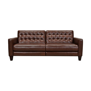 Wesley 81" Chestnut Genuine Leather Power Footrest Tuxedo Arm Sofa