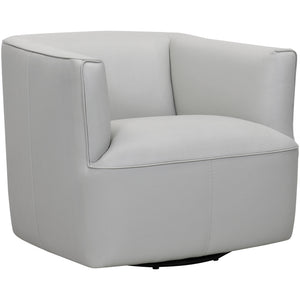 Whitney Swivel Dove Gray Genuine Leather Barrel Chair