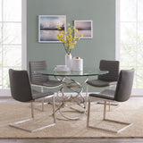 Wendy Contemporary Dining Table in Brushed Stainless Steel Finish and Clear Glass top