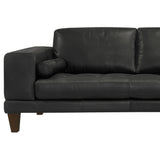 Wynne Contemporary Sectional in Genuine Black Leather with Brown Wood Legs