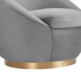 Yves Gray Velvet Swivel Accent Chair with Gold Base