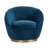 Yves Navy Velvet Swivel Accent Chair with Gold Base