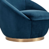Yves Navy Velvet Swivel Accent Chair with Gold Base
