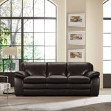 Zanna Contemporary Sofa in Genuine Dark Brown Leather with Brown Wood Legs