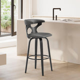 Zenia 26" Swivel Counter Stool in Gray Faux Leather and Black Wood