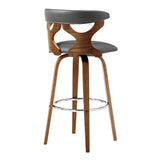 Zenia 26" Swivel Counter Stool in Gray Faux Leather and Walnut Wood