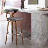 Zenia 26" Swivel Counter Stool in Gray Faux Leather and Walnut Wood