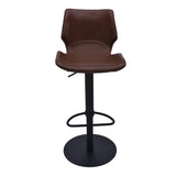 Zuma Adjustable Swivel Metal Barstool in Vintage Coffee Faux Leather and Black Metal Finish