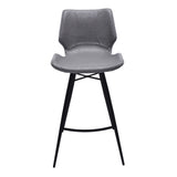 Zurich 26" Counter Height Metal Barstool in Vintage Gray Faux Leather and Black Metal Finish