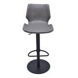 Zuma Adjustable Swivel Metal Barstool in Vintage Gray Faux Leather and Black Metal Finish