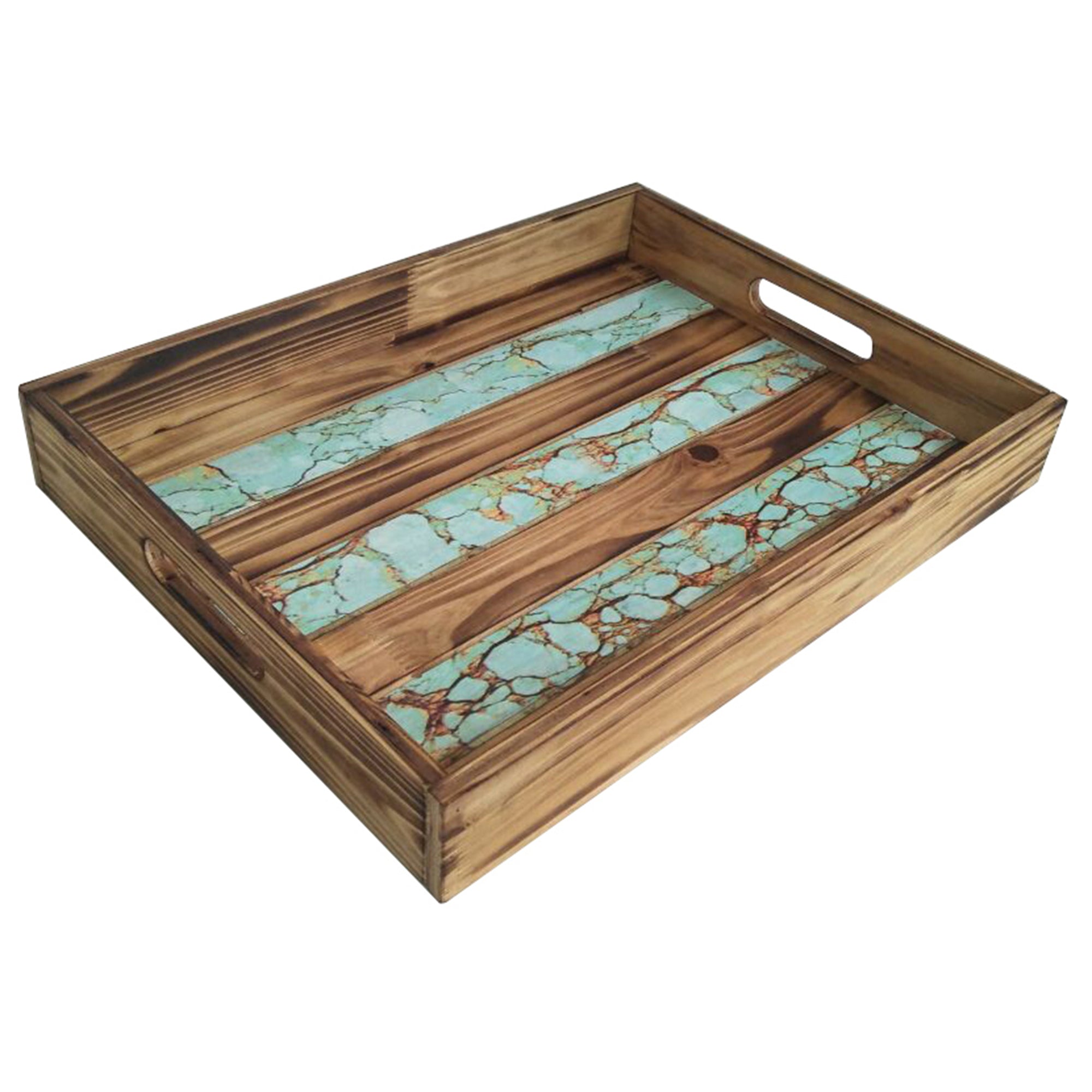HiEnd Accents Wooden Turquoise Inlay Tray
