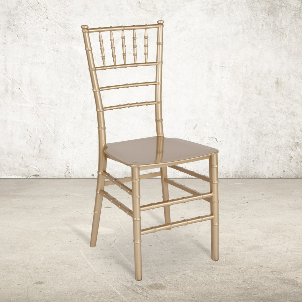 English Elm EE2093 Traditional Commercial Grade Flat Seat Resin Chiavari Chair Gold EEV-14884