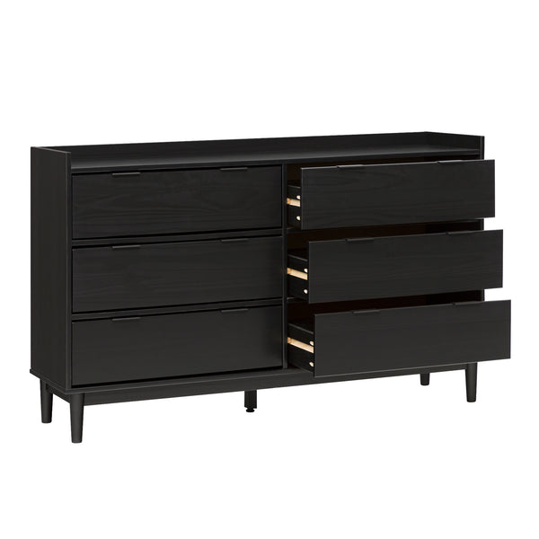 Walker Edison Lee Mid-century Modern/ 55.1" Solid Wood 6-Drawer Chest with Gallery LEEBDBL