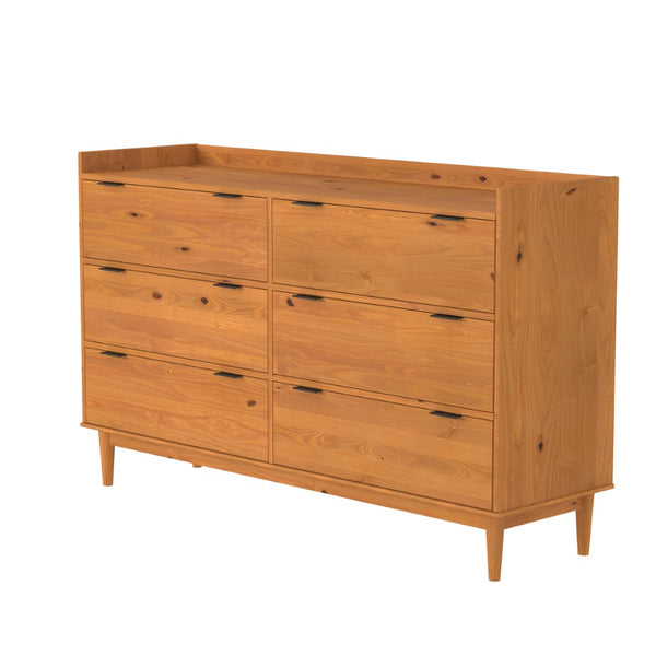 Walker Edison Lee Mid-century Modern/ 55.1" Solid Wood 6-Drawer Chest with Gallery LEEBDCA