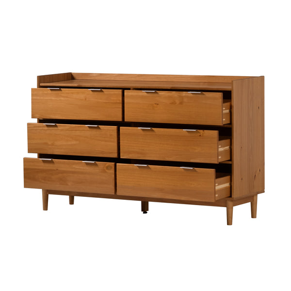 Walker Edison Lee Mid-century Modern/ 55.1" Solid Wood 6-Drawer Chest with Gallery LEEBDCA