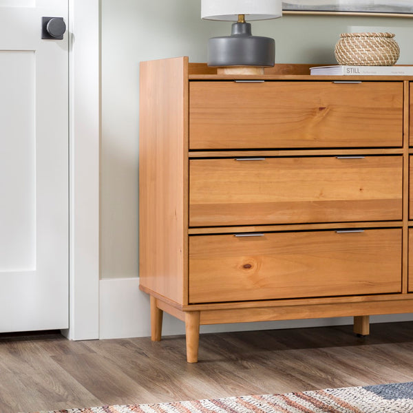 Walker Edison Lee Mid-century Modern/ 55.1" Solid Wood 6-Drawer Chest with Gallery LEEBDCA