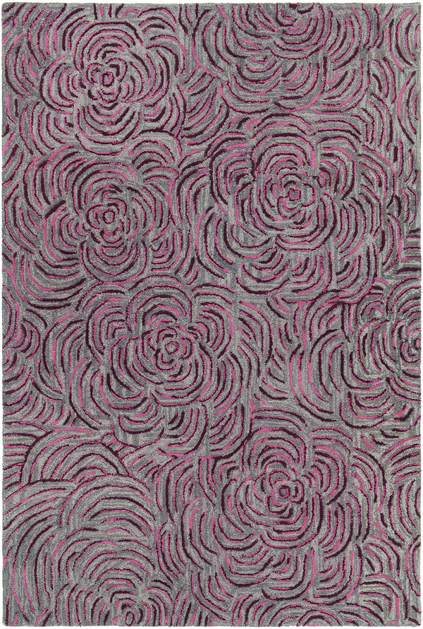 Chandra Rugs Leia 100% Wool Hand-Tufted Contemporay Rug Plum/Grey 7'9 x 10'6