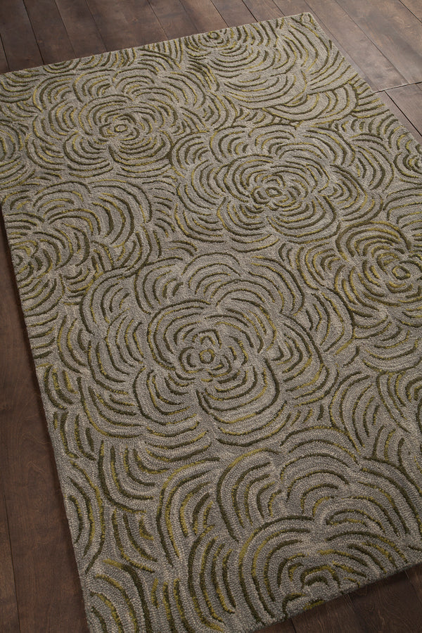 Chandra Rugs Leia 100% Wool Hand-Tufted Contemporay Rug Green/Grey 7'9 x 10'6