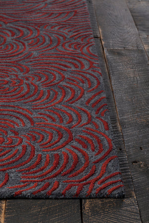 Chandra Rugs Leia 100% Wool Hand-Tufted Contemporay Rug Red/Grey 7'9 x 10'6