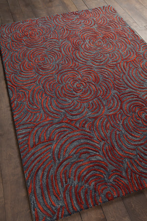 Chandra Rugs Leia 100% Wool Hand-Tufted Contemporay Rug Red/Grey 7'9 x 10'6