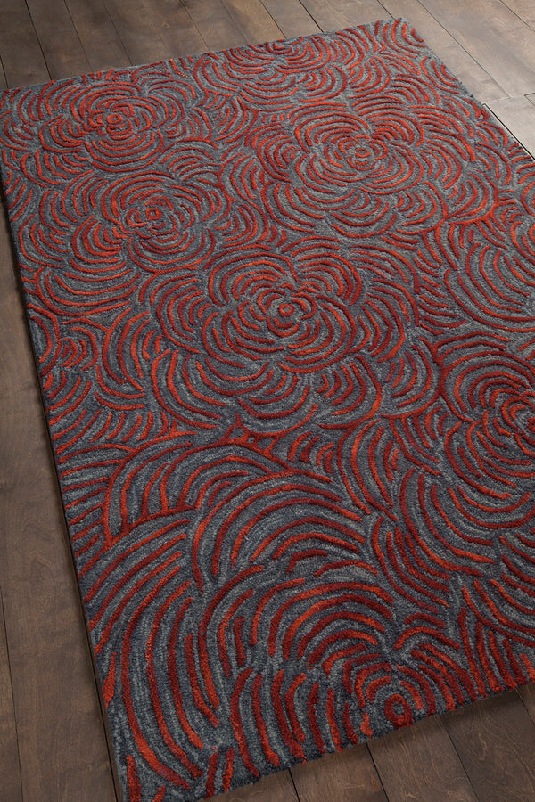 Chandra Rugs Leia 100% Wool Hand-Tufted Contemporay Rug Red/Grey 7'9 x 10'6