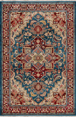 Momeni Lenox LE-01 Machine Made Traditional Medallion Indoor Area Rug Blue 9'6" x 12'6" LENOXLE-01BLU96C6
