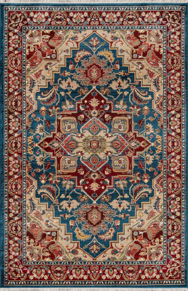 Momeni Lenox LE-01 Machine Made Traditional Medallion Indoor Area Rug Blue 9'6" x 12'6" LENOXLE-01BLU96C6
