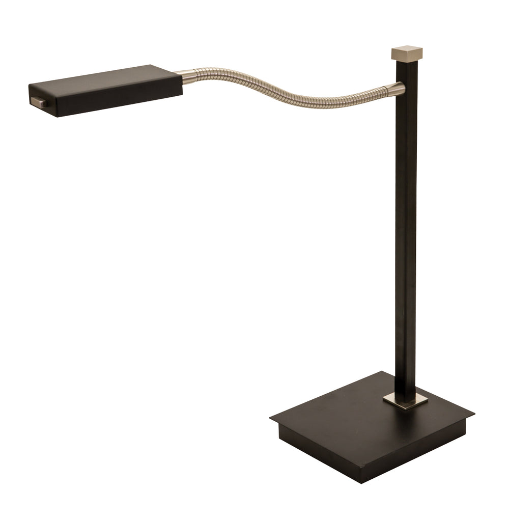 17.5" Lewis LED Gooseneck Table Lamp in Black with Satin Nickel