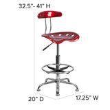 English Elm EE2102 Contemporary Plastic Tractor Drafting Stool Wine Red EEV-14957