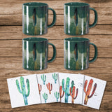 HiEnd Accents Tossed Feather Bohemian Mug & Saguaro Cactus Coaster Set LF1754K2 White, Green Mug: Ceramic; Coaster: Natural Travertine stone with cork backing 