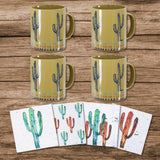 HiEnd Accents Cactus Mug & Coaster Set LF1756K1 Multi Color Mug: Ceramic; Coaster: Natural Travertine stone with cork backing 