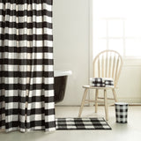 HiEnd Accents Camille Bathroom Sets LF1778 Black, White Materials: Shower Curtain: 100% Polyester; Bath Towel Set: 95% Cotton, 5% Polyester; Bath Rug: 100% Premium Acrylic with a Latex Backing. 