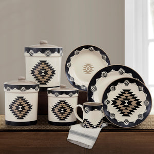 HiEnd Accents Chalet Aztec Dinnerware & Canister Set LF1779K1 Cream, Taupe, Black Ceramic 