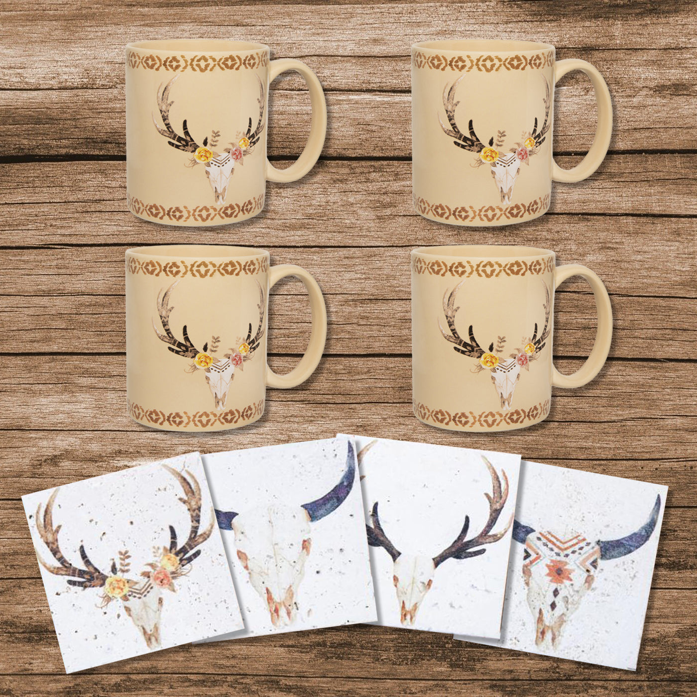 Large Arrow Bohemian Mug & Desert Skull Coaster Set