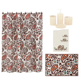 HiEnd Accents Rebecca Bathroom Sets LF1833  Shower Curtain: 100% Polyester; Bath Accessory Set 100% Resin; Bath Towel Set: 95% Cotton, 5% Polyester; Bath Rug: 100% Premium Acrylic with a Latex Backing. 