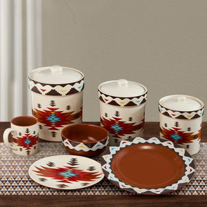 HiEnd Accents Del Sol Aztec Southwestern Dinnerware & Canister Set LF1835K1 Cream, Copper, Red 100% durable Ceramic construction 