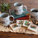 HiEnd Accents Free Spirit Mug & Cactus Coaster Set LF1835K2 Multi Color Mug: Ceramic; Coaster: Natural travertine stone with cork backing 