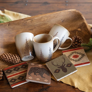 HiEnd Accents Clearwater Mug & Aztec Bear Coaster Set LF1903K1 Multi Color Mug: Ceramic; Coaster: Natural travertine stone with cork backing 