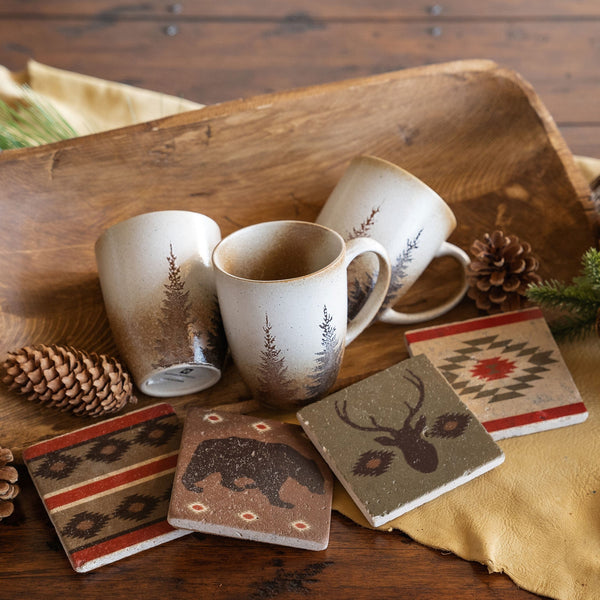HiEnd Accents Clearwater Mug & Aztec Bear Coaster Set LF1903K1 Multi Color Mug: Ceramic; Coaster: Natural travertine stone with cork backing 