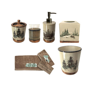 HiEnd Accents Joshua Bathroom Sets LF1915B2 Multi Color Towel Set - 95% cotton, 5% polyester. Countertop Bathroom Set, Wastebasket, and Tissue Box - Resin. 