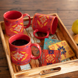 HiEnd Accents Red Bonita Mug & Coaster Set LF1937K1 Multi Color Mug: Ceramic; Coaster: Natural Travertine stone with cork backing 