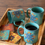 HiEnd Accents Turquoise Bonita Mug & Coaster Set LF1937K2 Multi Color Mug: Ceramic; Coaster: Natural Travertine stone with cork backing 