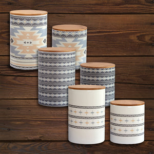 HiEnd Accents Desert Sage and Aztec Design Canister Set LF1939K1 White, Gray Ceramic canisters with Bamboo lids 