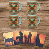 HiEnd Accents Mesa Southwestern Mug & Cowboy Sunset Coaster Set LF3005K1 Turquoise, Brown Mug: Ceramic; Coaster: Natural Travertine stone with cork backing 