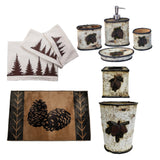 HiEnd Accents Birch Pinecone Bathroom Lifestyle Set LF3100B2 White, Cream, Brown Towel Set: 95% cotton, 5% polyester; Bathroom Set: Resin; Rug: 100% acrylic with anti-slip latex backing 