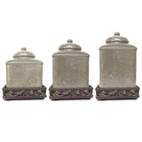 HiEnd Accents Savannah Canister & Base Set LF4001CS-OS-TP Taupe Canister: Ceramic; Canister Base: Resin 6x6x9