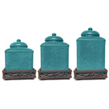 HiEnd Accents Savannah Canister & Base Set LF4001CS-OS-TQ Turquoise Canister: Ceramic; Canister Base: Resin 6x6x9