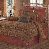 HiEnd Accents Cascade Lodge Comforter Set LG1845-TW-OC Red, Brown Comforter Face: 100% Polyester,Back:100%Cotton ,Filling:100% Polyester;BedSkirt Skirt:100% Cotton,Decking:100% Polyester; Standard Sham: 100% Polyester(1pc),Dec Pillow Shell:90% Polyester,10% Cotton.Filling:100% Polyester. 88x68x3